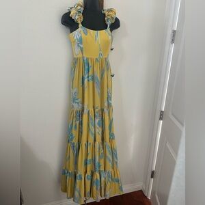 VTCH Floral Yellow and Blue Maxi Dress sz XS
